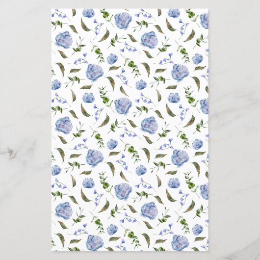 Blauwe Pioen Bloem Bruiloft Diner Menu (Achterkant)