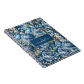 Blauwe pioen bloemenmonogram naam notitieboek (Rechterzijde)