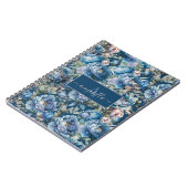 Blauwe pioen bloemenmonogram naam notitieboek (Linkerzijde)