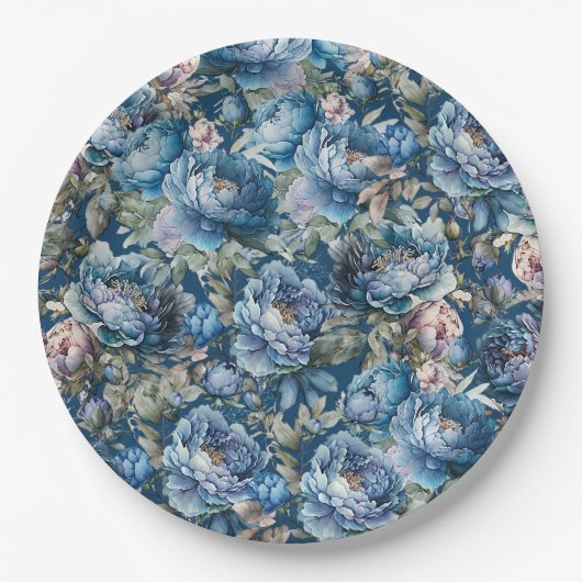 Blauwe pioen bloemmotief  bloementuin papieren bordje (Voorkant)