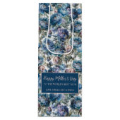 Blauwe pioen bloemmotief Happy Moederdag Wijn Cadeautas (Voorkant)
