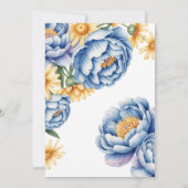 Blauwe pioen en gele madeliefjes bruiloft kaart (Achterkant)