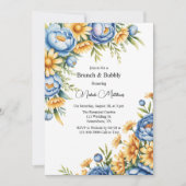 Blauwe pioen en gele madeliefjes brunch & bubble kaart (Voorkant)