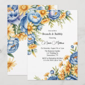 Blauwe pioen en gele madeliefjes brunch & bubble kaart (Voorkant / Achterkant)