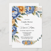 Blauwe pioen en gele madeliefjes douchen kaart (Voorkant / Achterkant)