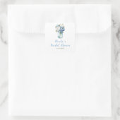 Blauwe Pioen Mason Jar Bruidsdouche Vierkante Sticker (Tas)
