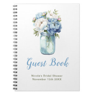 Blauwe Pioen Mason Jar Bruidsfeest Gastboek Notitieboek