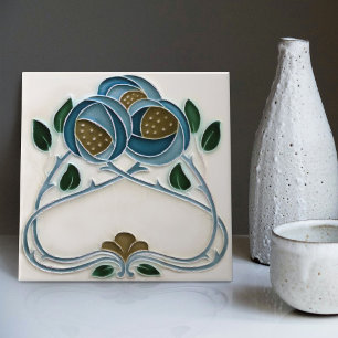 Blauwe Pioen Muurdecoratie Art Nouveau Art Deco Gi Tegeltje