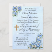 Blauwe pioen op blauwe bruiloft suite uitnodiging (Voorkant)