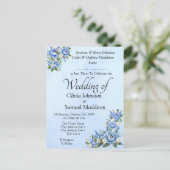 Blauwe pioen op blauwe bruiloft suite uitnodiging (Staand voorkant)