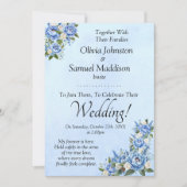 Blauwe pioen op blauwe bruiloft suite uitnodiging (Voorkant)