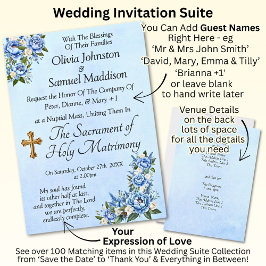 Blauwe pioen op blauwe bruiloft suite uitnodiging