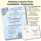 Blauwe pioen op blauwe bruiloft suite uitnodiging