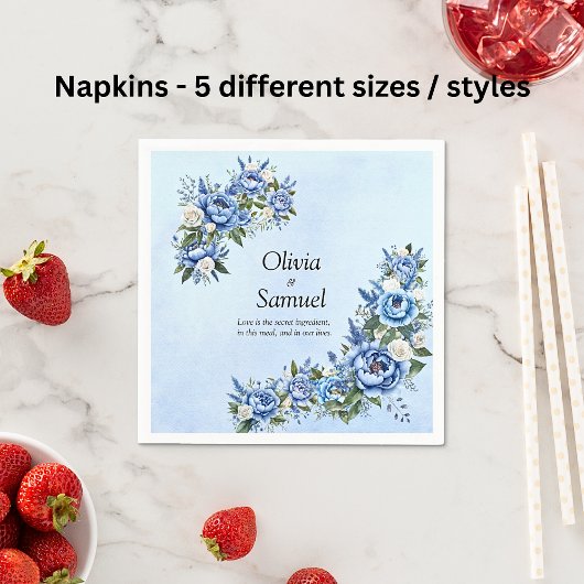 Blauwe Pioen op Blauwe Cocktail Servet