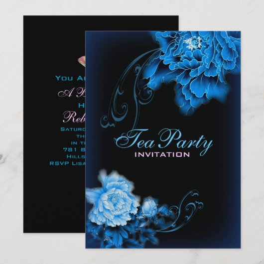  blauwe pioen voorjaar bloemen Bruids Tea Party Kaart (Voorkant / Achterkant)