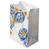 Blauwe pioenen geel daisy bruiloft medium cadeauzakje (Achterkant Gekanteld)