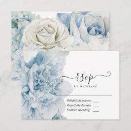 Blauwe Pioenrozen Bruiloft RSVP Kaartje