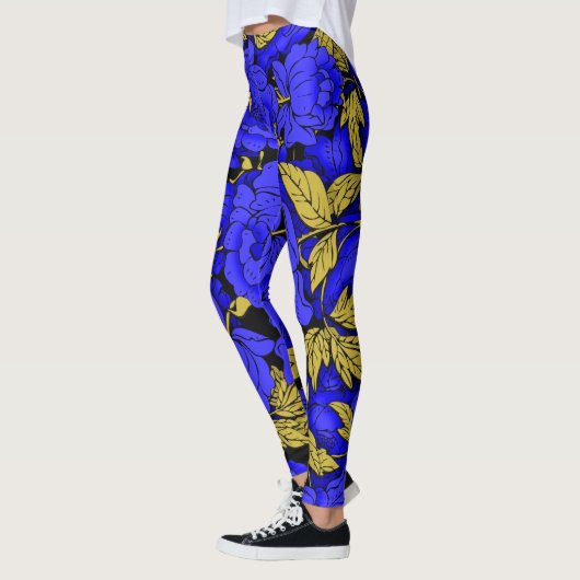 Blauwe Pioenrozen Leggings (Links)