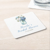 Blauwe Pioenrozen Mason Pot Bruiloftsborrel Kartonnen Onderzetters (Schuin)