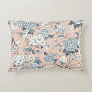 Blauwe Pioenrozen Perzik Botanische Vintage Bloeme Accent Kussen