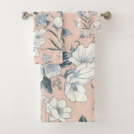Blauwe Pioenrozen Perzik Botanische Vintage Bloeme Bad Handdoek