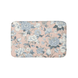 Blauwe Pioenrozen Perzik Botanische Vintage Bloeme Badmat