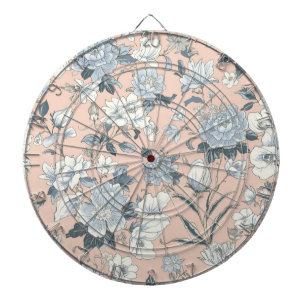 Blauwe Pioenrozen Perzik Botanische Vintage Bloeme Dartbord