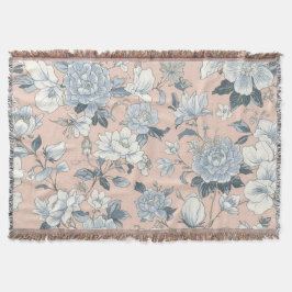 Blauwe Pioenrozen Perzik Botanische Vintage Bloeme Deken