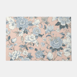Blauwe Pioenrozen Perzik Botanische Vintage Bloeme Deurmat