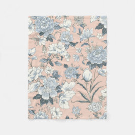 Blauwe Pioenrozen Perzik Botanische Vintage Bloeme Fleece Deken