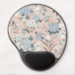 Blauwe Pioenrozen Perzik Botanische Vintage Bloeme Gel Muismat