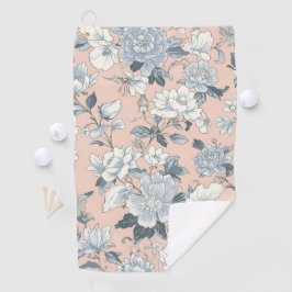 Blauwe Pioenrozen Perzik Botanische Vintage Bloeme Golfhanddoek