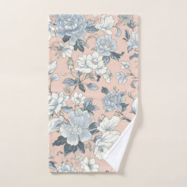 Blauwe Pioenrozen Perzik Botanische Vintage Bloeme Handdoek