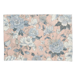Blauwe Pioenrozen Perzik Botanische Vintage Bloeme Kussensloop