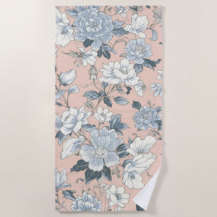Blauwe Pioenrozen Perzik Botanische Vintage Bloeme Strandlaken