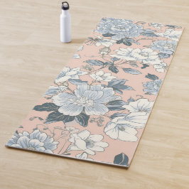 Blauwe Pioenrozen Perzik Botanische Vintage Bloeme Yogamat
