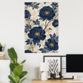 Blauwe Pioenrozen Poster (Thuiskantoor)