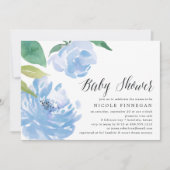 Blauwe Pioenrozen | Uitnodiging voor Baby Shower (Voorkant)