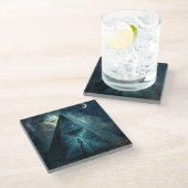 Blauwe piramide Surreal Visionary Art Glazen Onderzetter (Schuin)