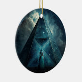 Blauwe piramide Surreal Visionary Art Keramisch Ornament (Rechts)