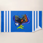 Blauwe Piranha vis op blauwe en witte streep Strandlaken (Voorkant)