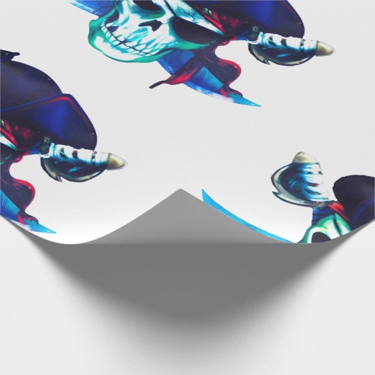 Blauwe piratenschedel cadeaupapier (Hoek)