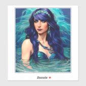 Blauwe Pisces Mermaid Queen Original Fantasy art Sticker (Vel)