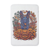Blauwe Pitbull Halloween Pompoenen Herfstbladeren Badmat (Voorkant Verticaal)