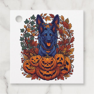 Blauwe Pitbull Halloween Pompoenen Herfstbladeren  Bedankjes Labels