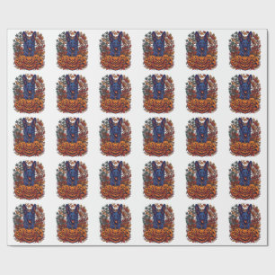 Blauwe Pitbull Halloween Pompoenen Herfstbladeren Cadeaupapier