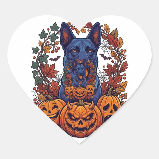 Blauwe Pitbull Halloween Pompoenen Herfstbladeren Hart Sticker (Voorkant)