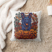 Blauwe Pitbull Halloween Pompoenen Herfstbladeren  Kussen (Deken)