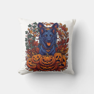 Blauwe Pitbull Halloween Pompoenen Herfstbladeren Kussen