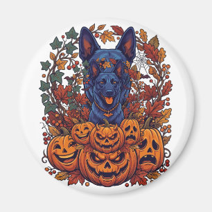 Blauwe Pitbull Halloween Pompoenen Herfstbladeren Magneet